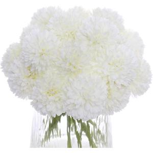 Kimura's Cabin 20Pcs Fake White Flowers Artificial Chrysanthemums Ball Flower Faux Silk Mums Flowers for Wedding Party Home Kitchen Table Core Decoration DIY Bouquets (White)
