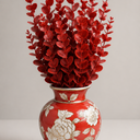 Vintage Chinoiserie Floral Ceramic Vase, Large Rustic Pottery Vases for Living Room, Entryway, Dining Table Centerpiece, Farmhouse Home Dcor, Floor or Tabletop Flower Vase, (Red)