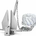 Galvanized Fluke Anchor Kit Includes Anchor Chain, Rope and Shackles, for Pontoons, Dinghies, Fishing Boats, Bass Boats, Sport Boats, Sport Yachts, 5/8/10/13 lb Boat Anchor Kit