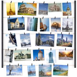Love-KANKEI Wood Picture Frame Collage Photo Display Frame 2629 inch with 30 Clips and Adjustable Twines Collage Artworks Prints Pictures Organizer Gift Black