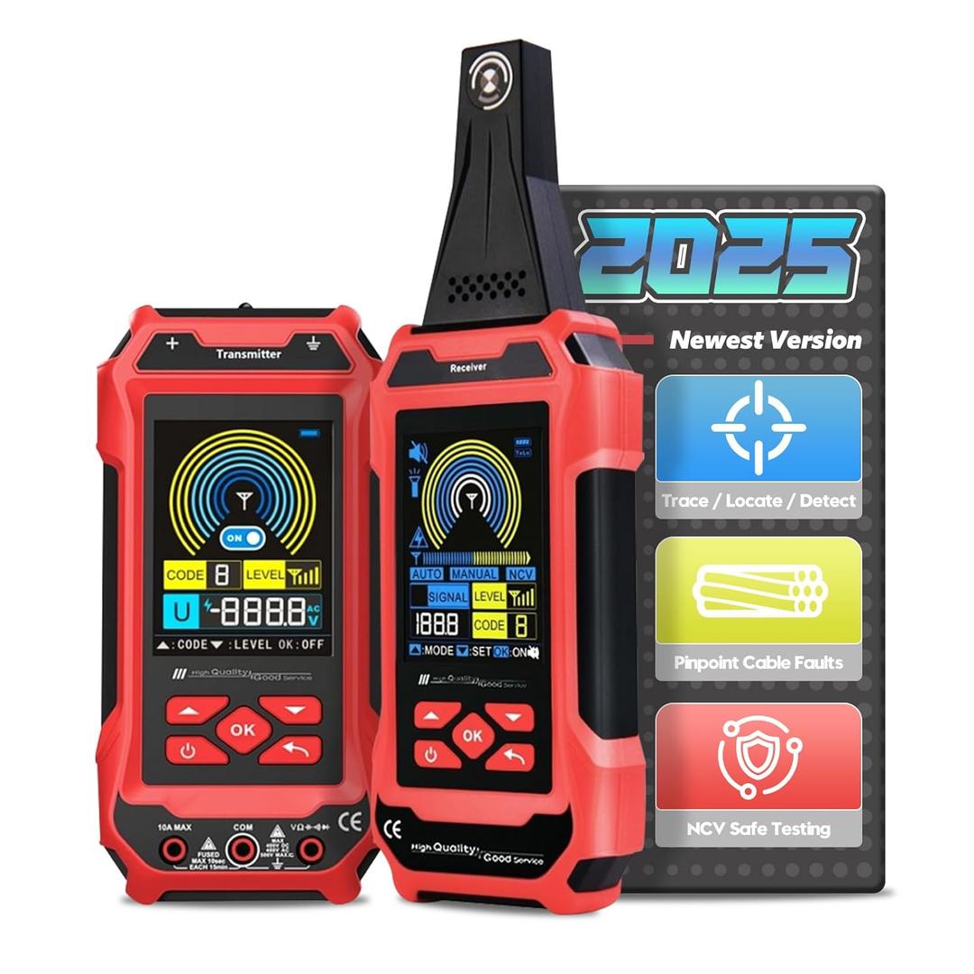 Cable Locator, Detect Buried & Wall Wires, Find Break & Short Points with 125kHz Signal,NCV Voltage Tester,Cable Path Tracer for Electricians & Contractors