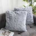 Uhomy 2 Packs Fluffy Accent Pillows Cover 22"x22", Soft Black Ombre Artificial Fur Throw Pillow Case, Modern Luxury Decorative Square Cushion Cover for farmhouse home decor for Sofa/Bed/Chair, 55x55cm