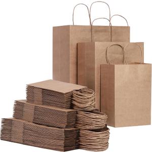 FACEBAG 90-Pack Brown Kraft Paper Bags with Handles Bulk, Assorted Sizes Gift BagsGroceryRetailPartyBirthdayShoppingBusinessGoodyCraftMerchandise Take Out Sacks