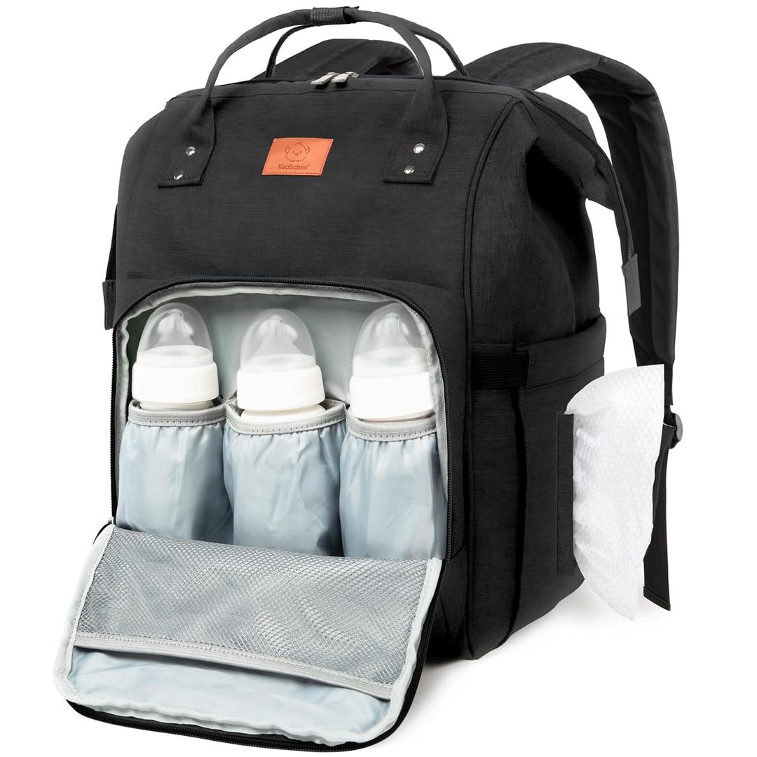 KeaBabies Baby Diaper Bag Backpack  Large Baby Bag for Boys, Girls, Waterproof Multi Function Travel Diaper Backpack with Changing Pad, Durable Travel Essentials for Moms and Dads (Trendy Black)