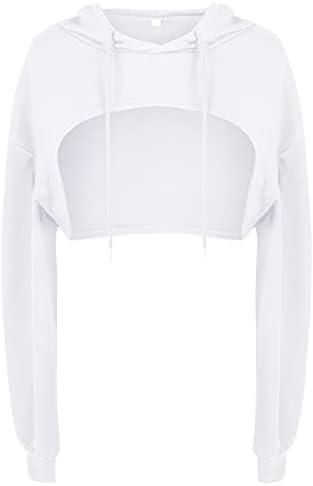 BEJONS Women Long Sleeve Cropped Super Crop Top Hoodies Sweatshirt Aesthetic Punk Hip Hop Dance Sexy Rave Cloth, M