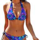Bikini Sets for Women Two Piece Bathing Suits Sexy Halter Padded Bikini Swimsuits Side Tie Thong Bottom, Large