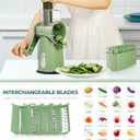 SUSTEAS Rotary Cheese Grater with Handle - Vegetable Shredder with 5 Well-designed Blades & Strong Suction Base,Round Mandoline Slicer & Food Chopper for Kitchen,with Blade Storage Box(Retro Green)