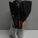 Silicone Cooking Utensils Set - AVGPD Silicone Kitchen Utensils for Cooking Wooden Handles, 446°F Heat Resistant Kitchen Utensil Spatula Sets, Gadgets for Non-Stick Cookware BPA FREE (Black)