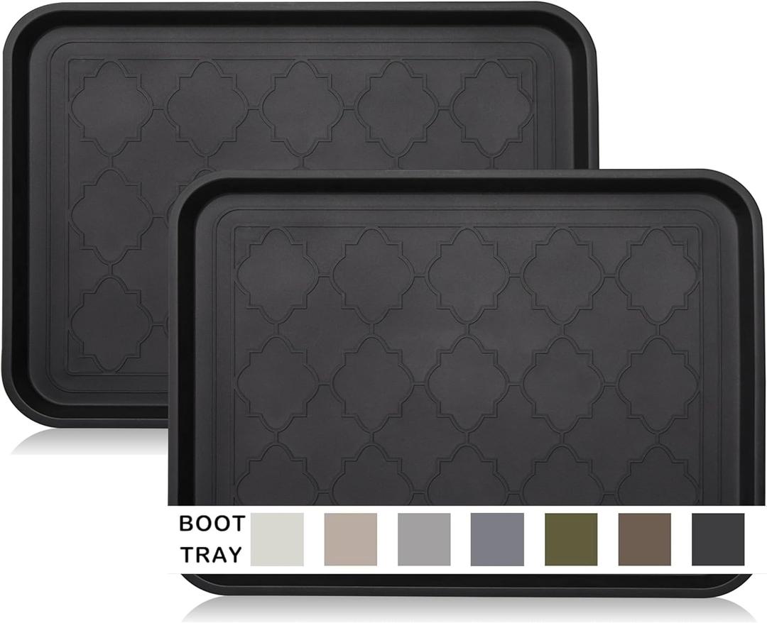 Boot Tray for Entryway Indoor, Heavy Duty Shoe Mat Tray 2 Packs, 16.7"x12.8" Waterproof Shoes Trays with Raised Edge, Outdoor Multi-Purpose Mats for Boots, Garden, Pets (Black)