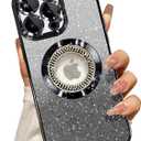 Misscase for iPhone 16 Pro Max Magnetic Glitter Case Compatible with MagSafe,Full Protection Slim Shockproof Anti-Scratch Case with Camera Lens Protector Logo View Dust-Proof Net for Women Black