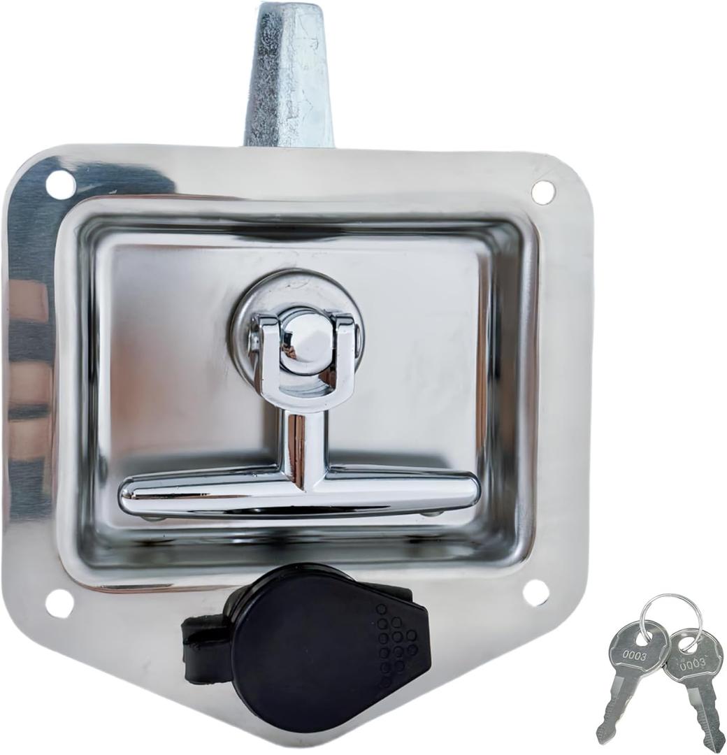 Tool Box Latch T-Handle Latches with Keys Polished Stainless Steel Latch Trailer Door Lock with Gasket Suitable for Truck Bed Tool Boxes Trailer Doors RVs Campers