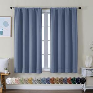 Simplebrand Ava Denim Blue Short Blackout Curtains for Bedroom 54 Inches Long 2 Panels Set, Solid Thermal Insulated, Energy Saving Window Treatment Curtains Blackout Drapes, W40 x L54 Inch, Denim Blue