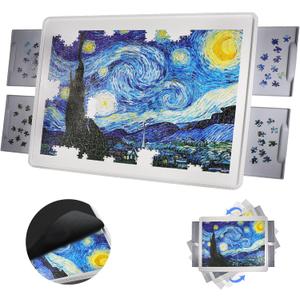 Puzzle Board, 1500 Pieces Plastic Rotating Puzzle Board with 4 Drawers and Protective Cover - 35"x27" Portable Jigsaw Puzzle Table for Adults - 360 Lazy Susan Spinning, Ideal Gift for Mom