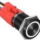 2 x APIELE 16mm Latching Push Button Switch 12V DC On Off Black Shell with LED Angel Eye Head for 0.63" Mounting Hole with Wire Socket Plug Self-Locking (White/Black Shell)