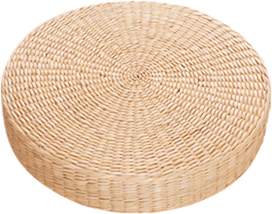 Floor Cushions Floor Pillow, Tatami Cushion Breathable Comfortable Round Straw Weave Handmade Pillow for Floor 45cm