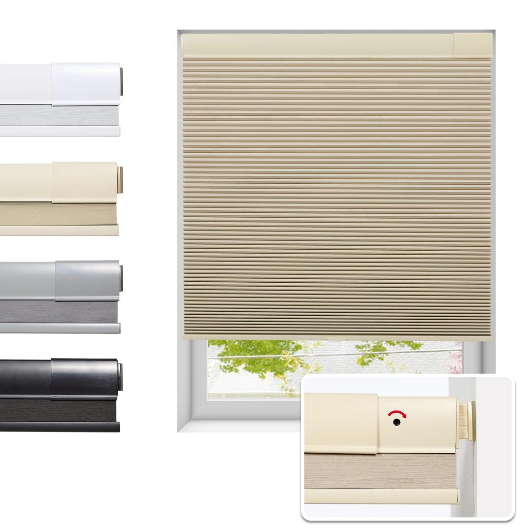 Tonature No Drill Cellular Shades for Indoor Windows, Thermal Insulating & Noise Reducing Honeycomb Blinds, Free Stop Cordless Blackout Shades, White,39 1/2" W x 48" H