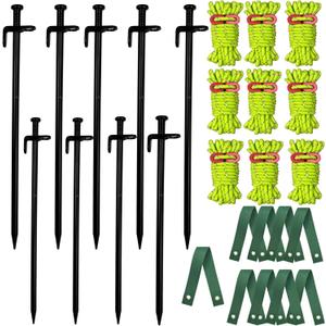 27PCS Heavy Duty Tree Stake Kit,9PCS 11.8'' Steel Tree Stakes Supports Anti Strong Wind,Leaning Tree Anchor Straightening Kit,9PCS 13FT Reflective Guy Lines and 9PCS 15.8'' Straps for Young Trees Tent