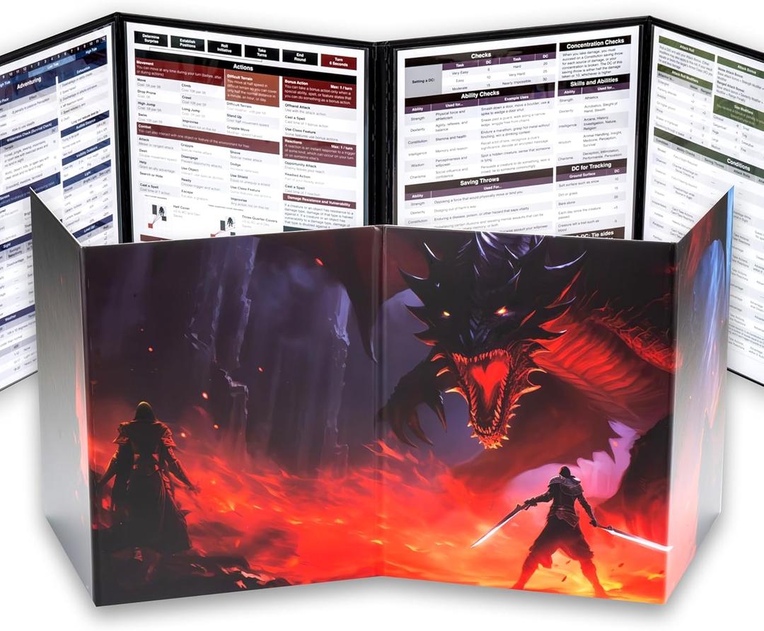 TIDYBOSS 4-Panel DM Screen | Customizable DND Dungeon Master Guide with Inserts for Dungeon Masters | D&D Starter Set | DND Starter kit d&d Accessories | DND Gifts | DND dm Supplies