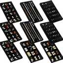 SPAKOWN Jewelry Organizer for Drawer, Adjustable Velvet Jewelry Tray, Stackable Necklace Organizer Earring Holder Organizer Ring Tray Jewelry Storage Display Drawer Inserts Set of 9 (Black)