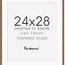 24x28 Picture Frame, Solid Oak Wood Frame 24 by 28, Rustic Wood Poster Frame 24"x28", 24x28 Frame with Mat for 20x24, 24 x 28 Frame with Tempered Real Glass (Walnut Color, 1 Pack) (24x28 - 1P)