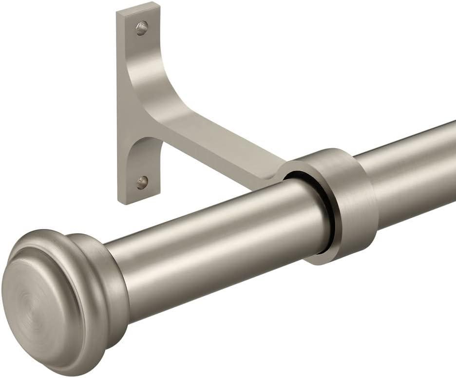 Heavy Duty 1 Inch Diameter Single Curtain Rods, Curtain Rods for Windows 48 to 84 Inch, Brushed Nickel Curtain Rods with Aluminum Alloy End Cap Finials, Wall Mount and Ceiling Mount Drapery Rods