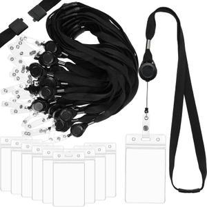 Kisston 24 Sets Id Badge Holder with Lanyard Retractable Breakaway Lanyard with Id Holder Vertical Waterproof Zip Card Holder Adjustable Lanyards for Id Badges Safety Detachable Buckle, Black