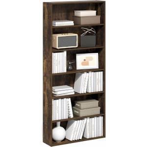 Furinno Basic Book Shelf, 6-Tier Bookcase with Open Shelf, Bookshelf, Cube Storage Organizer, 7 x 24 x 53, for Living Room, Bedroom, Home Office, Amber Pine