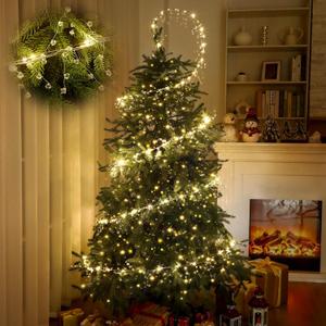 40ft Christmas Tree Crystal Garland Decorations, 98ft 300 LED Fairy Lights with Crystal Drop Ornaments & Iron Wire, USB Operated Sparkling Christmas Tree Decor for Winter Indoor