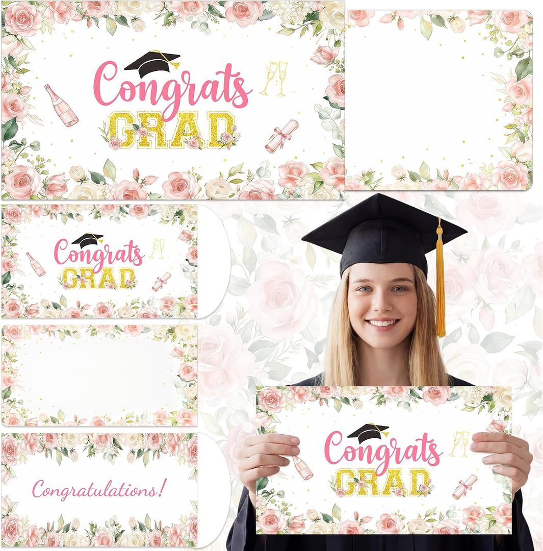 2026 Jumbo Graduation Money Holder, 14 x 8 Inch Graduation Cash Gift Card with Envelope Surprise Grad Congratulations Gift for College High School Grad Party Supplies(Flower)
