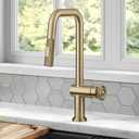 KRAUS Urbix Industrial Pull-Down Single Handle Kitchen Faucet in Brushed Gold, KPF-3126BG, Color: Brushed Gold, PERFECT FIT with optimized 16 1/8-inch height