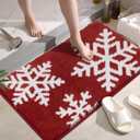 SHACOS Snowflake Christmas Bathroom Rugs 16"x24" Soft & Absorbent Microfiber Bath Mats Fluffy Plush Non Slip Carpet Washable for Bathroom Floor(Christmas Red, 1'4" x 2')