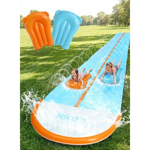 Sloosh 32.5ft Water Slide with 2 Inflatable Boards,Double Lane Lawn Water Slip Sprinkler Long Slides with for Kids Adults Backyard Summer Outdoor Toy