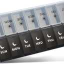 Large Pill Organizer 2 Times a Day, Weekly Pill Case, AM PM Pill Box, Day Night Pill Container 7 Day, Vitamin Case Medicine Dispenser Twice a Day (Black & White)