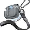 MAGEASY Odyssey AirPods 1st & 2nd Generation Case Cover with Drop Protection Lock & Travel Carabiner & Wrist Strap, Wireless Charging Compatible Apple AirPod Pro 1 2 Gen (Metal Blue Grey)