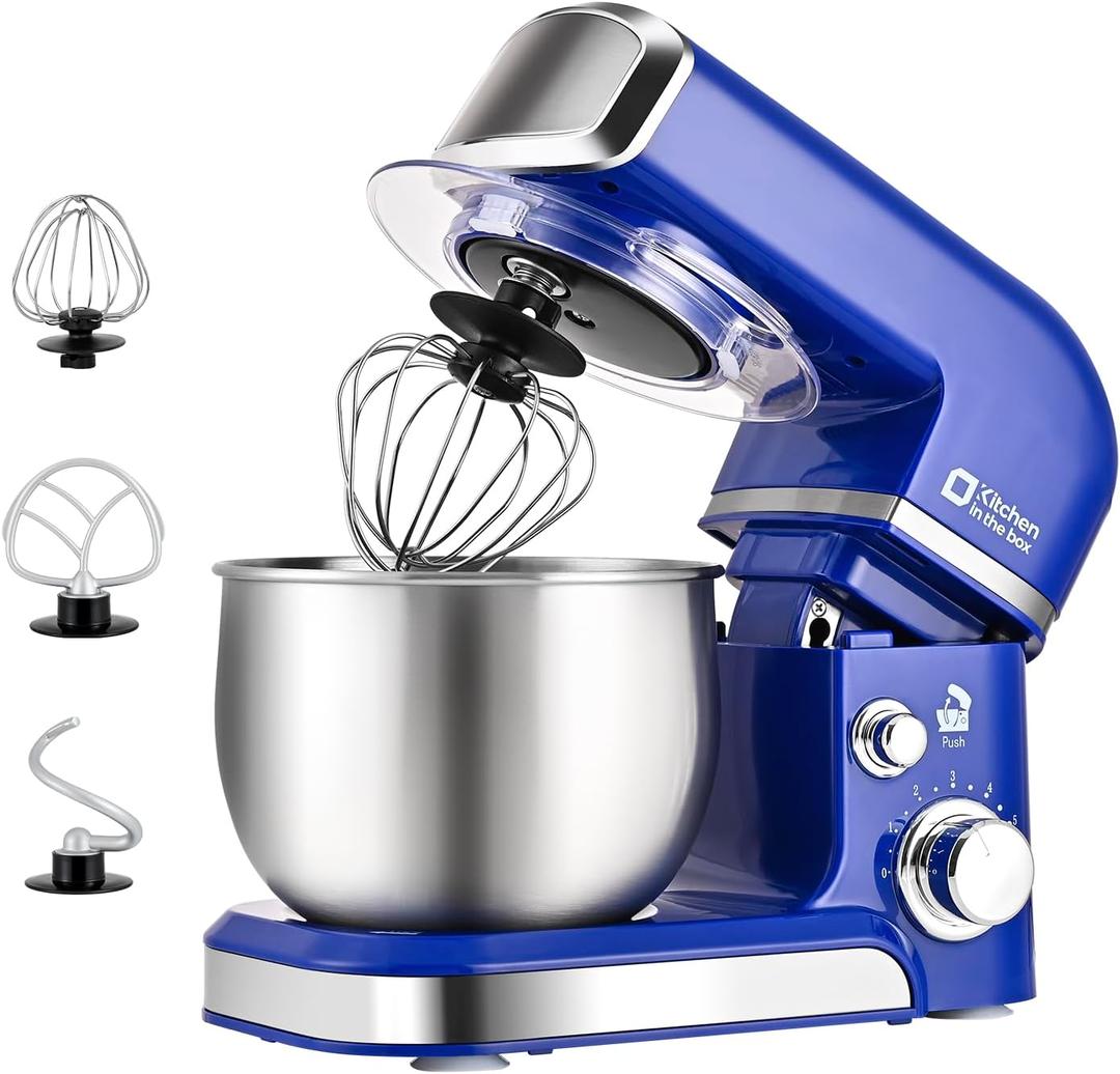Kitchen in the box Stand Mixer,3.2Qt Mini Electric Food Mixer,6 Speeds Portable Lightweight Kitchen Mixer for Daily Use with Egg Whisk, Dough Hook, Flat Beater (Reflex Blue)