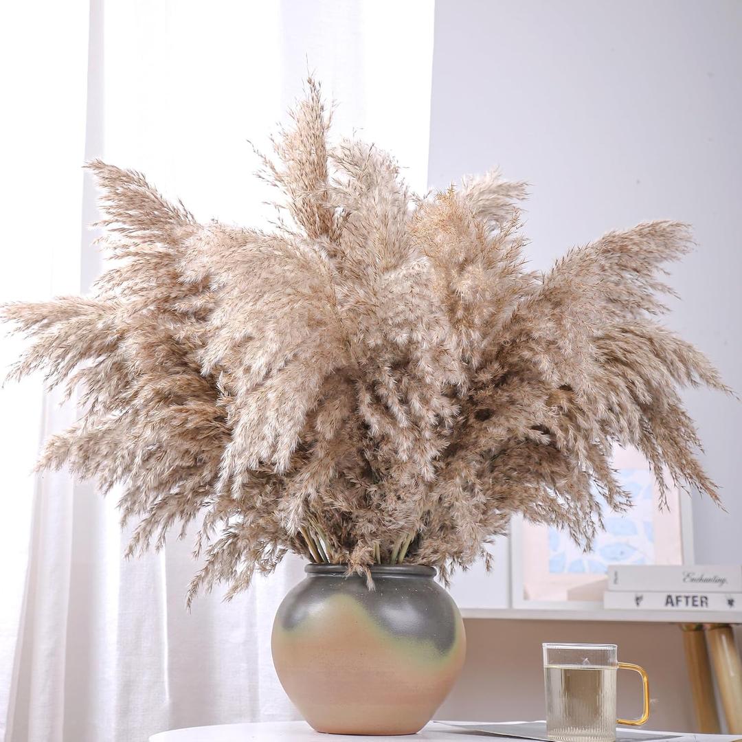 20 Stems 28" inch Large Brown Pampas Grass Decor Tall - Natural Fluffy Pompas Grass Bulk Tall Pampas Grass for Floor Vase - Boho Decor Home Decor Wedding Decor Event DecorGift