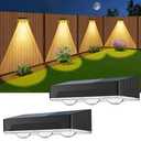 Solar Fence Lights Outdoor 6  Pack Waterproof High Brightness Upgraded 3 LED Lens Solor Deck Lights Warm & Cool White RGB 10 Colors Outside Solar Powered Wall Light for Backyard Patio Step Railing