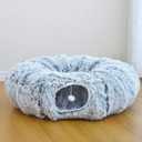 Plush Cat Tunnel Bed for Indoor Cats with Soft Cushion, Multi-Shape Play Cave with Hanging Balls, Large and Foldable Cat Donut Tunnel for Small and Large Pets (Grey)