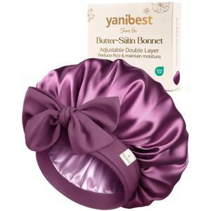 Yanibest Adjustable Satin Bonnet for Sleeping, Double Layer Silk Hair Bonnet with Tie Band for Unisex Women Men Curly Natural