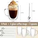 DINGPAl 15 oz Double Walled Glass Coffee Mugs, Set of 4 Large Double Wall Layer Coffee Mug Insulated Borosilicate Glass Cups with Handle and Spoon for Latte, Cappuccino, Espresso, Americano