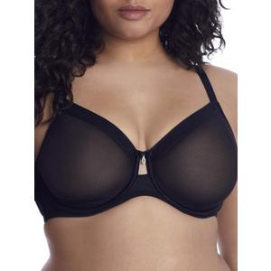 Curvy Couture Women's Sheer Mesh Full-Coverage Unlined Underwire Bra (38G, Black Hue)