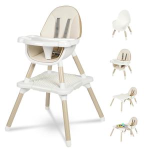 Gofirst 6 in 1 Baby High Chair,Convertible High Chairs for Babies and Toddlers/Booster Seat/Table and Chair Set,Babies Feeding Chair/5-Point Harness,4-Position Removable Tray&PU Cushion Baby Highchair