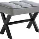 IBUYKE Small 12" H Footrest Stool, Square Linen Foot Stool with Metal X-Leg, Multi-Use as Small Side Table, Step Stool for Living Room, Bedroom, Entryway, Office, Blue Gray WBD011L