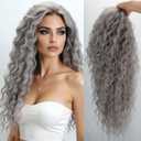 Fencca Long Curly Synthetic Wigs, Dark Grey Silver wigs for white women 26 Inch Heat Resistant Fiber Natural Wavy Style for Women, Daily Party Use