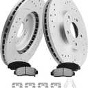 MOTOREVO Front Geomet Coated Brake Kit for Accord [ 2013-2022 292.6mm 11.52in Rotors ] (2013-2020 EX & Select Trims) (2018-2022 LX/EX-L ONLY for 1.5L) Drilled & Slotted Vented Discs & Ceramic Pads