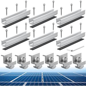 Anbte Solar Panel Bracket Kit, 6 Pcs 7.87 in Aluminium Solar Panel Mounting Rail 30mm/35mm Solar Panel End Clamps, Solar Panel Brackets for Metal Roof, Tin Roof, Flat Roof, Sheet Roof, RV, Silver