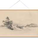 VIYYIEA Extra Large Canvas Wall Art, 36x54 Inch Vintage Pine Tree Landscape Hanging Scroll, Black and White Neutral Wall Decor for Living Room, Bedroom, Office