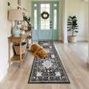 Bsmathom Runner Rug for Hallways Non Slip Washable Boho 2x6 Hallway Low Pile Throw Rugs Vintage Carpet Runners for Entry Way, Kitchen, Laundry Room, Bathroom (Black)