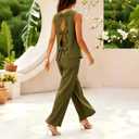 2 Piece Linen Matching Sets for Women Reversible Cute Back Bow Summer Outfits Wide Leg Pants Vacation Lounge Sets (Green, XL)