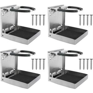 YaeMarine 4-Pack Stainless Steel Adjustable Folding Drink Holder Cup Holder for Marine/Boat/Caravan/Car